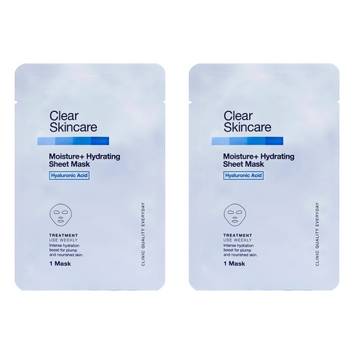 Clear Skincare Moisture+ Hydrating Sheet Mask with Hyaluronic Acid Pack of 2