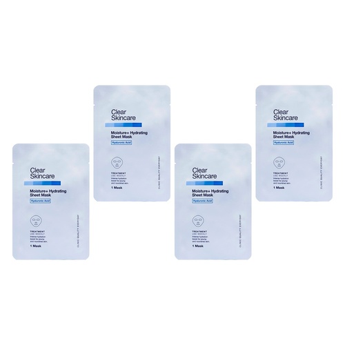 Clear Skincare Moisture+ Hydrating Sheet Mask with Hyaluronic Acid Pack of 4