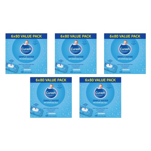 Curash Simply Water Baby Wipes 6 x 80 Pack Bundle of 5