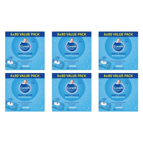 Curash Simply Water Baby Wipes 6 x 80 Pack Bundle of 6