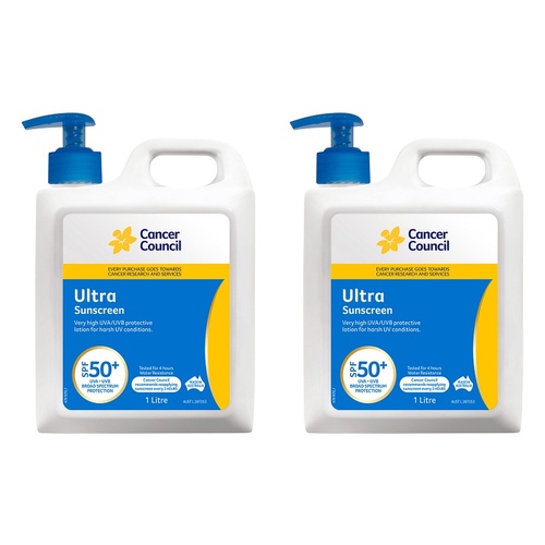 Cancer Council Ultra Sunscreen SPF 50+ 1L Pack of 2