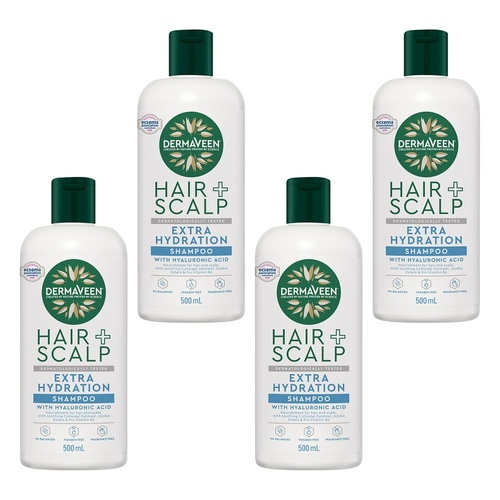 DermaVeen Hair + Scalp Extra Hydration Shampoo 500mL Pack of 4