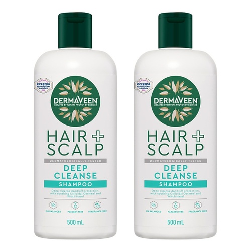 DermaVeen Hair + Scalp Deep Cleanse Shampoo 500mL Pack of 2