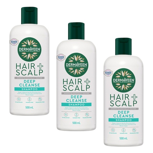DermaVeen Hair + Scalp Deep Cleanse Shampoo 500mL Pack of 3