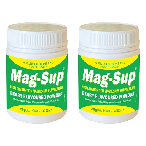 Mag-Sup Berry Flavoured Magnesium Powder 200g Pack of 2