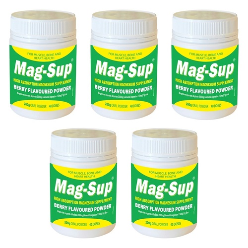 Mag-Sup Berry Flavoured Magnesium Powder 200g Pack of 5