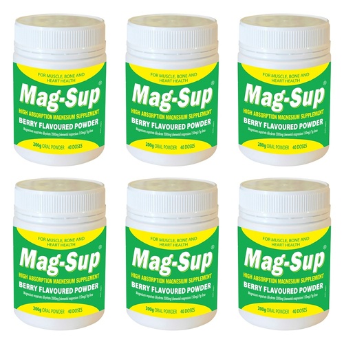 Mag-Sup Berry Flavoured Magnesium Powder 200g Pack of 6