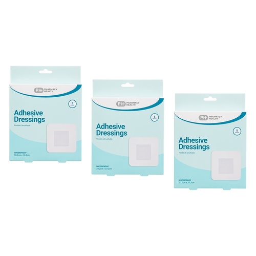 Pharmacy Health Waterproof Dressing 10.2cm x 10.2cm Pack of 3