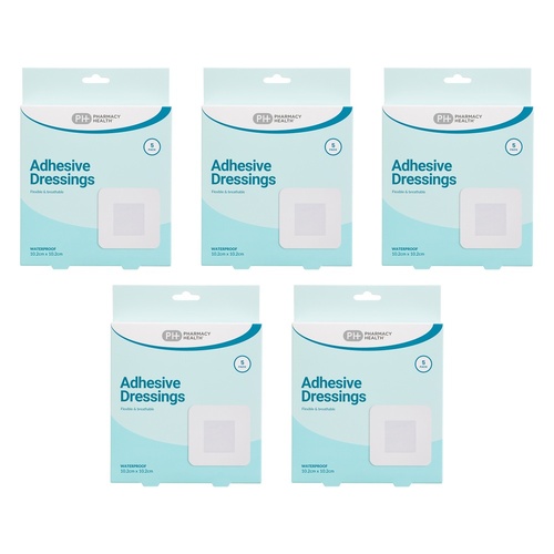 Pharmacy Health Waterproof Dressing 10.2cm x 10.2cm Pack of 5