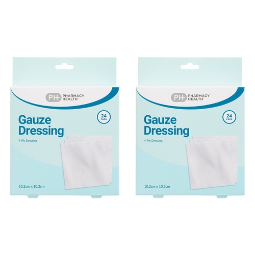 Pharmacy Health Gauze Dressing 10.2cm x 10.2cm 24 Pack Bundle of 2