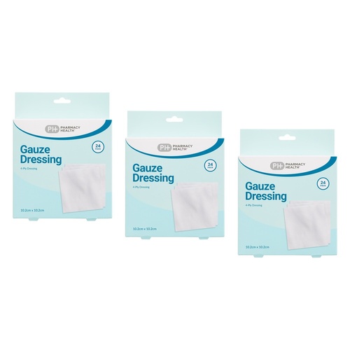 Pharmacy Health Gauze Dressing 10.2cm x 10.2cm 24 Pack Bundle of 3