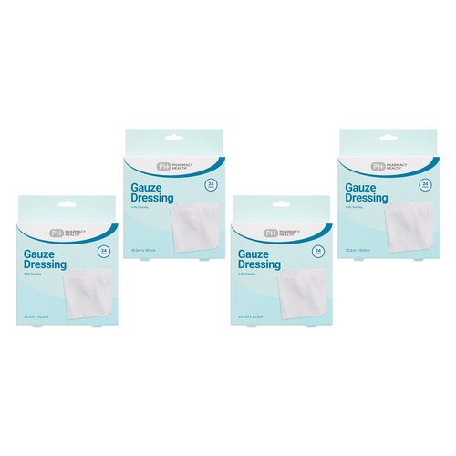 Pharmacy Health Gauze Dressing 10.2cm x 10.2cm 24 Pack Bundle of 4