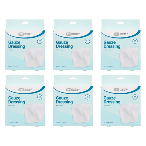 Pharmacy Health Gauze Dressing 10.2cm x 10.2cm 24 Pack Bundle of 6