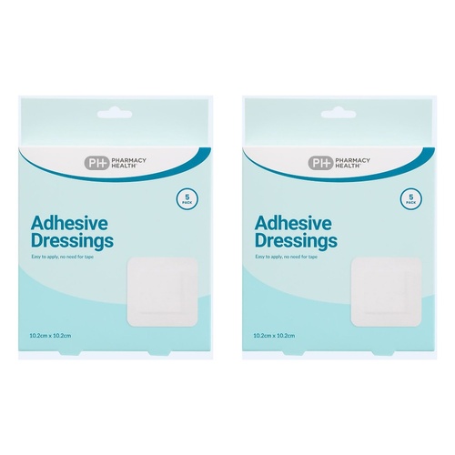 Pharmacy Health Adhesive Dressing 10.2cm x 10.2cm 5 Pack Bundle of 2