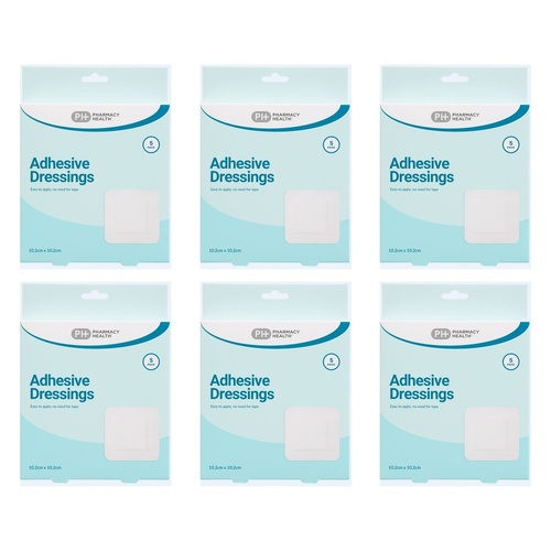 Pharmacy Health Adhesive Dressing 10.2cm x 10.2cm 5 Pack Bundle of 6