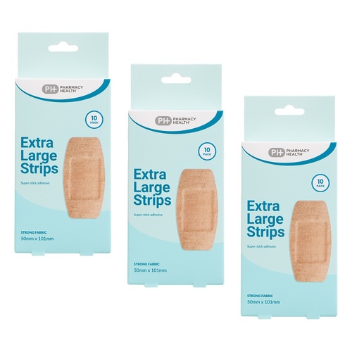 Pharmacy Health Fabric Extra Large Strips 10 Pack Bundle of 3