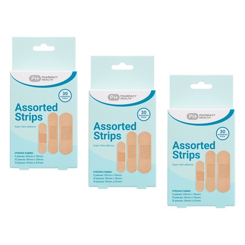 Pharmacy Health Fabric Assorted Strips 30 Piece Pack of 3