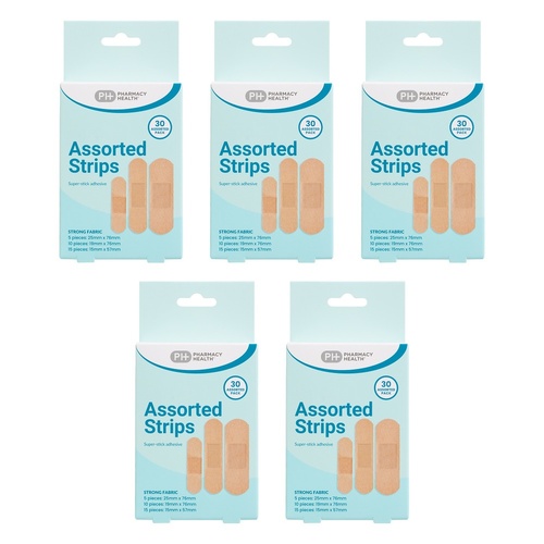 Pharmacy Health Fabric Assorted Strips 30 Piece Pack of 5