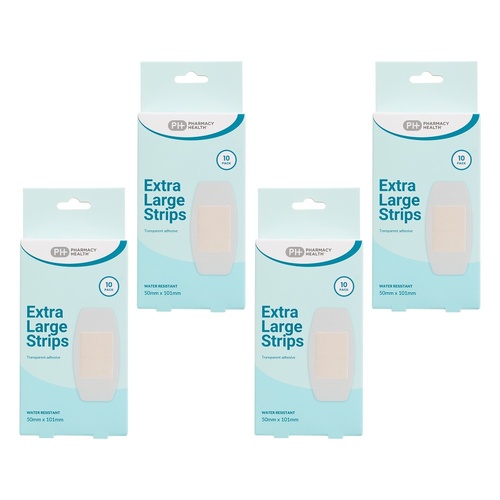 Pharmacy Health Water Resistant Extra Large Strips 10 Pack Bundle of 4