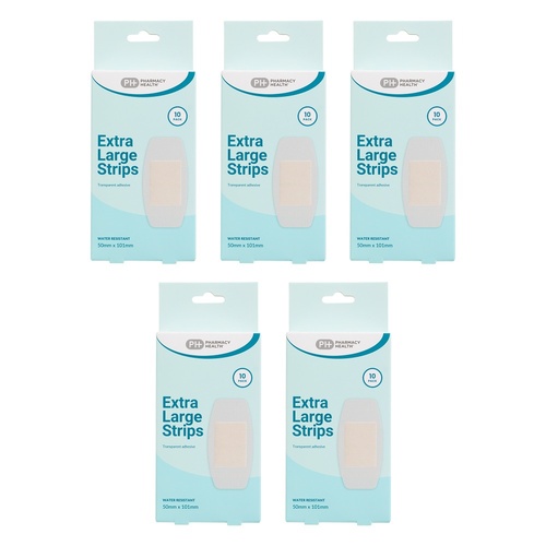 Pharmacy Health Water Resistant Extra Large Strips 10 Pack Bundle of 5