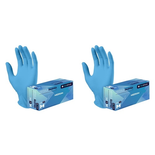 Medstock Blue Nitrile Gloves Medium 100 Pack Bundle of 2