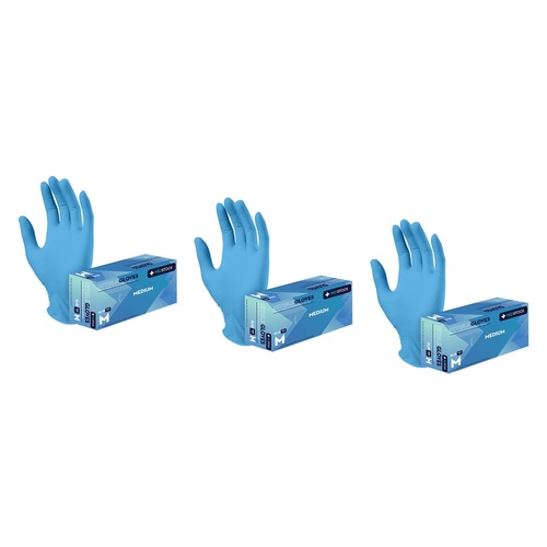 Medstock Blue Nitrile Gloves Medium 100 Pack Bundle of 3