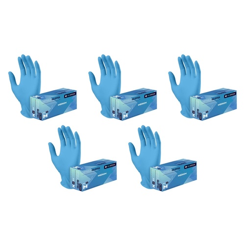 Medstock Blue Nitrile Gloves Medium 100 Pack Bundle of 5