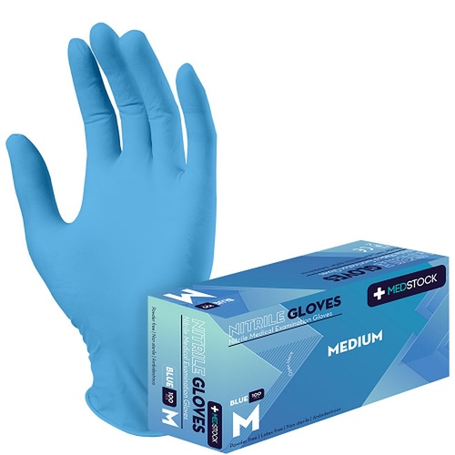 Medstock Blue Nitrile Gloves Medium 100 Pack