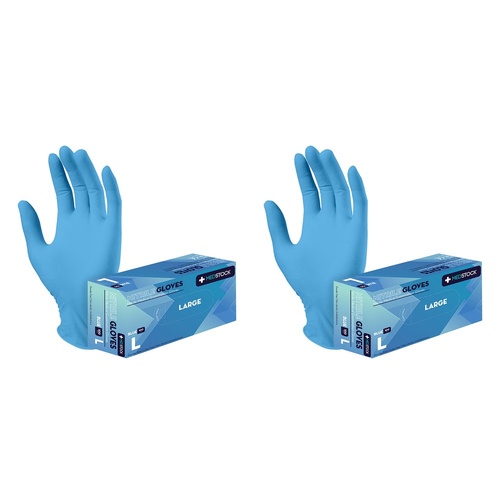 Medstock Blue Nitrile Gloves Large 100 Pack Bundle of 2