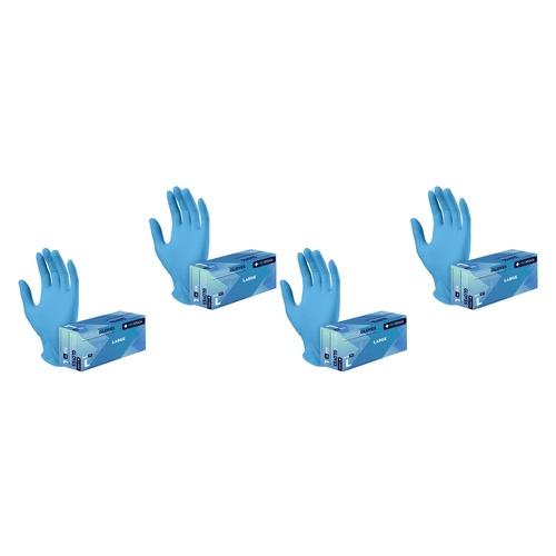 Medstock Blue Nitrile Gloves Large 100 Pack Bundle of 4