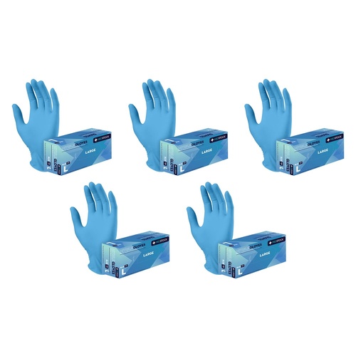 Medstock Blue Nitrile Gloves Large 100 Pack Bundle of 5