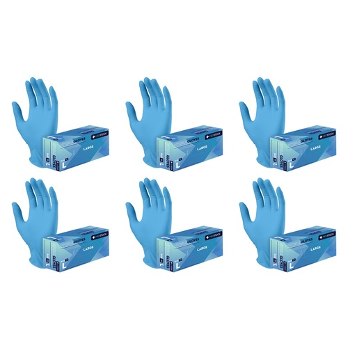 Medstock Blue Nitrile Gloves Large 100 Pack Bundle of 6