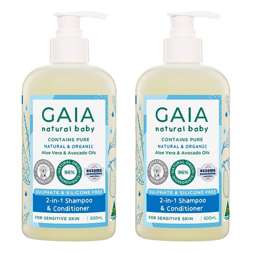 GAIA Natural Baby 2-in-1 Shampoo & Conditioner 500mL Pack of 2