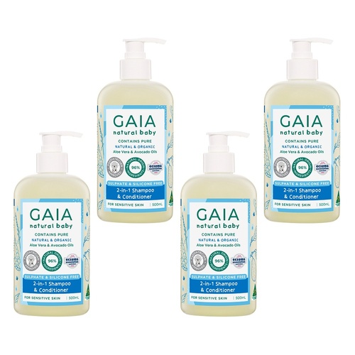 GAIA Natural Baby 2-in-1 Shampoo & Conditioner 500mL Pack of 4