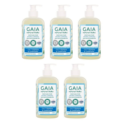 GAIA Natural Baby 2-in-1 Shampoo & Conditioner 500mL Pack of 5