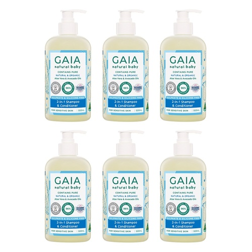 GAIA Natural Baby 2-in-1 Shampoo & Conditioner 500mL Pack of 6