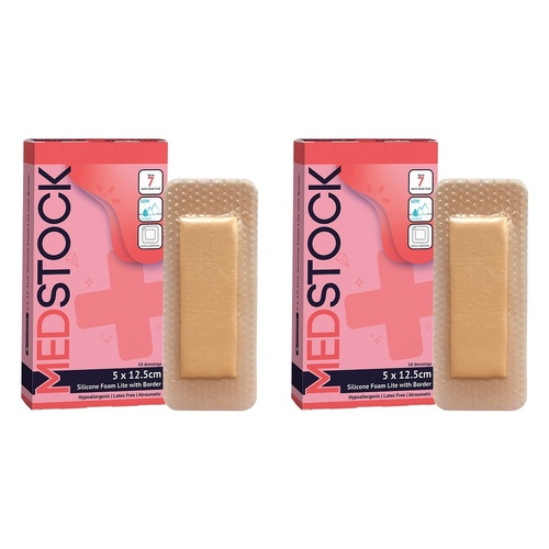 Medstock Silicone Foam Lite Dressing with Border 5cm x 12.5cm Pack of 2
