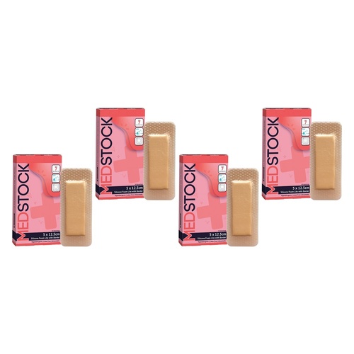 Medstock Silicone Foam Lite Dressing with Border 5cm x 12.5cm Pack of 4