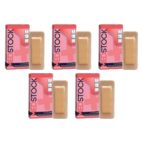 Medstock Silicone Foam Lite Dressing with Border 5cm x 12.5cm Pack of 5