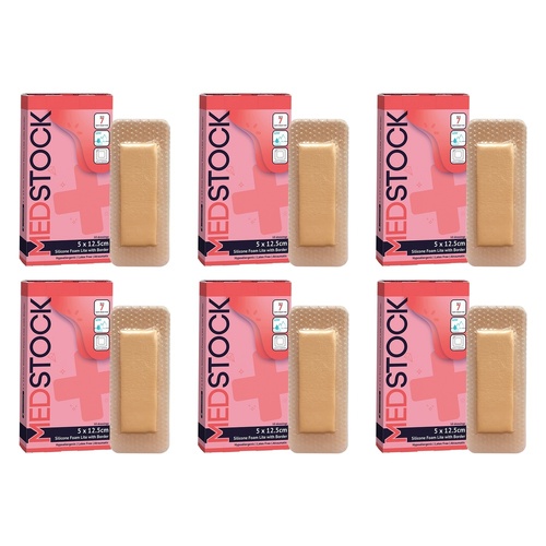 Medstock Silicone Foam Lite Dressing with Border 5cm x 12.5cm Pack of 6