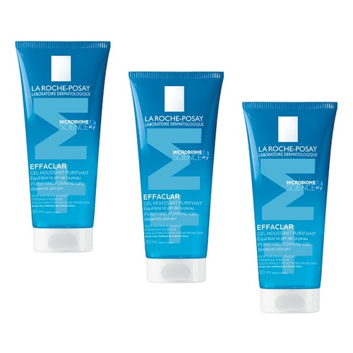 La Roche-Posay Effaclar Purifying Foaming Gel Anti-Acne Cleanser 200mL Pack of 3