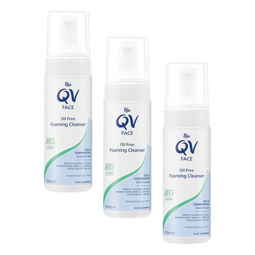 Ego QV Face Oil Free Foaming Cleanser 150mL Pack of 3