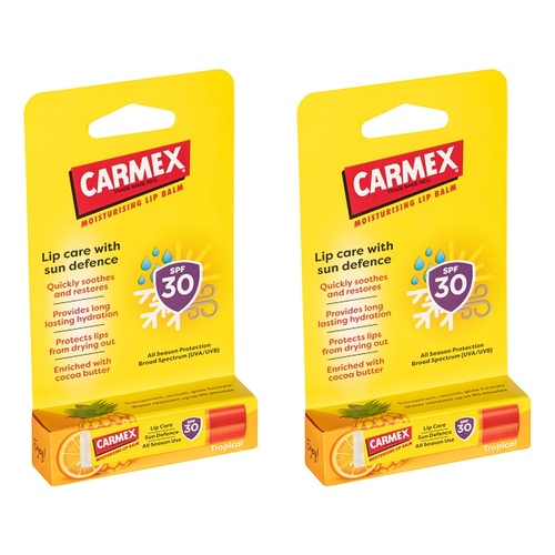 Carmex Tropical Sun Defence Stick SPF 30 4.25g Pack of 2