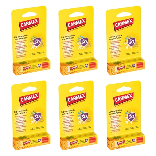 Carmex Tropical Sun Defence Stick SPF 30 4.25g Pack of 6