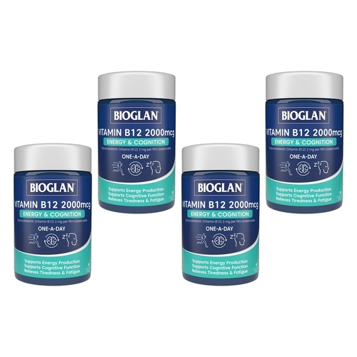 Bioglan Vitamin B12 2000mcg Energy & Cognition 90 Tablets Pack of 4