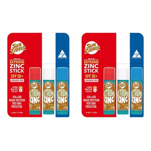 Sun Zapper Extreme Zinc Triple Pack Red White Blue 15g x 3 Pack Bundle of 2