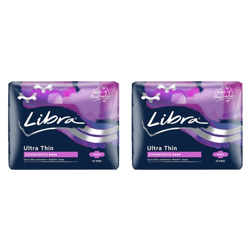 Libra Ultra Thin Goodnight Pads with Wings 20 Pack x 6 Bundle of 2