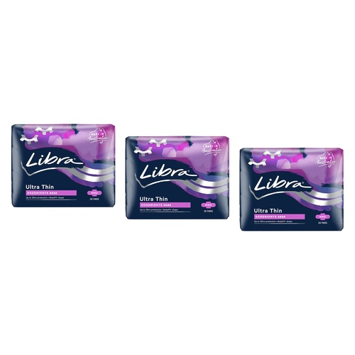 Libra Ultra Thin Goodnight Pads with Wings 20 Pack x 6 Bundle of 3