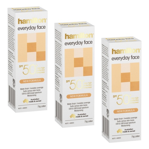 Hamilton Everyday Face Lotion SPF 50+ 75g Pack of 3