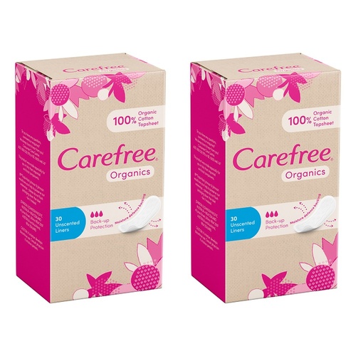 Carefree Organics Unscented Liners 30 Pack Bundle of 2